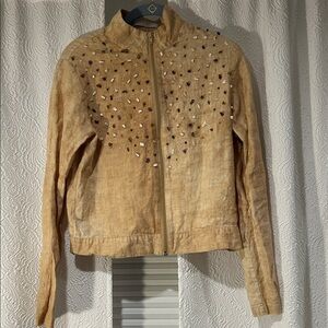 Sao Paulo 100% Linen Vintage Rare Bomber Jacket with Gemstone Embellishments